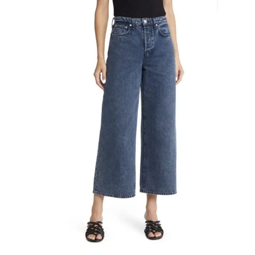 Rag & Bone Maya High Waist Wide Leg Ankle Blue Button Fly Jean Women Size 30 NWT - Picture 2 of 9
